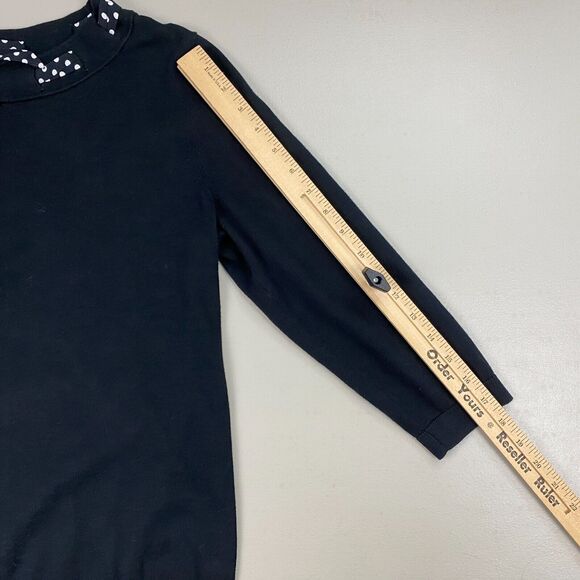 Talbots Sweater Medium Solid Black Polka Dot Bow Retro Twee Preppy Minimalist - Picture 6 of 11